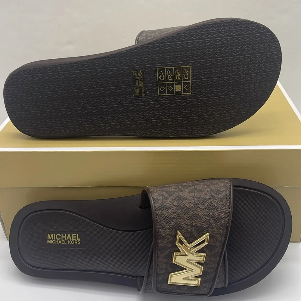 MICHAEL KORS Palmer Signature Logo Slide Sandal
Brown 
NWT - Picture 4 of 16